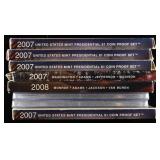 PRESIDENTAL $1 PROOF SETS (5) 2007 & (3) 2008