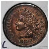 1892 INDIAN CENT CH UNC LOTS OF RED