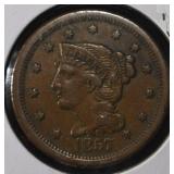 1857 LARGE DATE BRAIDED HAIR LARGE CENT XF