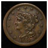 1854 BRAIDED HAIR HALF CENT NICE ORIG UNC