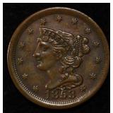1853 BRAIDED HAIR HALF CENT CH ORIG UNC