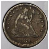 1876-CC LIBERTY SEATED QUARTER XF