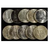 (10) 90% SILVER KENNEDY HALF DOLLARS