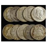 (10) FRANKLIN HALF DOLLARS