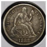 1888 LIBERTY SEATED DIME XF/AU