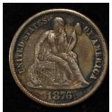 1876-CC LIBERTY SEATED DIME NICE ORIG AU/UNC
