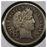1905-S BARBER DIME XF