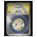 1946-D WALKING LIBERTY HALF DOLLAR ANACS MS-64