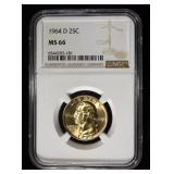 1964-D WASHINGTON QUARTER NGC MS66