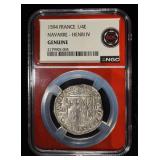 1594 FRANCE 1/4E NAVARRE- HENRI IV NGC GENUINE