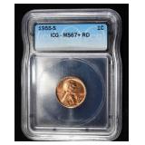 1955-S WHEAT CENT ICG MS67+RD