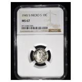 1945-S MERCURY DIME NGC MS67 MICRO S