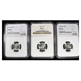1938, 1944-S & 1945-D MERCURY DIMES NGC MS65-66