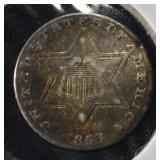 1858 3-CENT SILVER XF