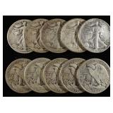 (10) 90% SILVER WALKING LIBERTY HALF DOLLARS
