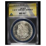 1878 7/8TF MORGAN DOLLAR ANACS MS-62 VAM-41C