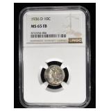 1936-D MERCURY DIME NGC MS65 FB