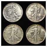 1944, 45, 46, 47 WALKING LIBERTY HALF DOLLARS AU