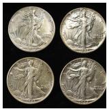 1940, 41, 42, 43 WALKING LIBERTY HALF DOLLARS AU
