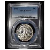 1942 WALKING LIBERTY HALF PCGS MS-64