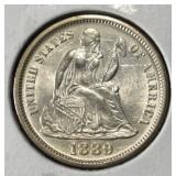 1889 LIBERTY SEATED DIME CH BU