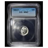 1962-D ROOSEVELT DIME ICG MS67