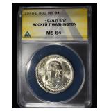 1949-D BOOKER T WASHINGTON COMMEM HALF ANACS MS-64