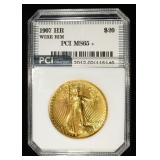 1907 $20 SAINT GAUDENS HR WIRE RIM PCI GEM BU
