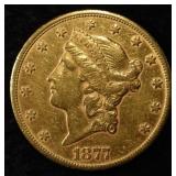 1877-CC $20 GOLD LIBERTY T3 AU