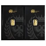 (2) GERMANIA MINT 1/200TH .9999 GOLD BARS PROOF