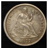 1877-CC LIBERTY SEATED DIME NICE ORIG AU