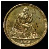 1838-O NO STARS SEATED LIBERTY DIME BU