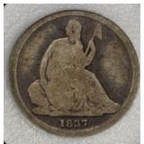 1837 NO STARS SEATED DIME AG