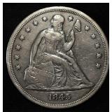 1845 LIBERTY SEATED DOLLAR AU