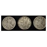 (3) 1917 WALKING LIBERTY HALVES G-VF