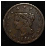 1842 BRAIDED HAIR LARGE CENT F/VF