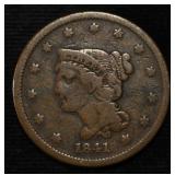 1841 BRAIDED HAIR LARGE CENT FINE