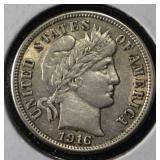 1916 BARBER DIME CH AU/UNC