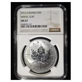 2012 $5 CANADA SILVER MAPLE LEAF NGC MS67