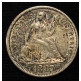 1887-S LIBERTY SEATED DIME NICE ORIG AU/UNC