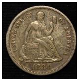 1884-S LIBERTY SEATED DIME XF