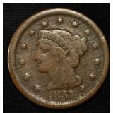 1857 LD BRAIDED HAIR LARGE CENT VG