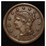 1851 BRAIDED HAIR LARGE CENT AU