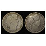 1904-O GOOD & 1909-S FINE BARBER HALVES