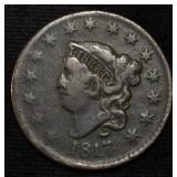 1817 CORONET HEAD LARGE CENT 15 STAR F/VF