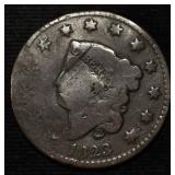 1823 CORONET HEAD LARGE CENT FINE DAMAGED