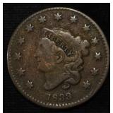 1833 CORONET HEAD LARGE CENT FINE