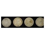 (4) 92.5% SILVER CANADIAN 25 CENTS