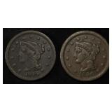 1845 FINE & 1850 VF LARGE CENTS