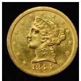 1844-O $5 LIBERTY GOLD BU OLD CLEANING